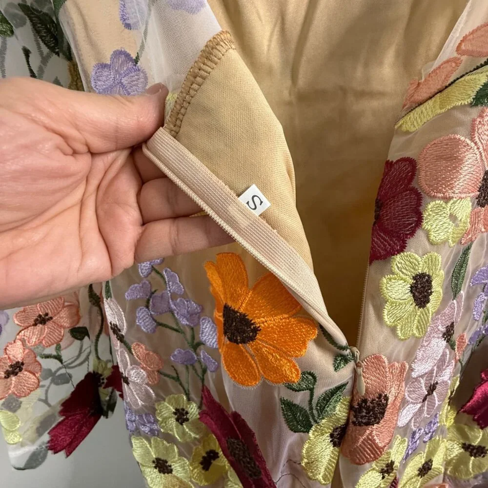 Inspired by Taylor Swift's Floral Appliqué Grammy Dress! Boho Mini Fairycore SM - Picture 10 of 16